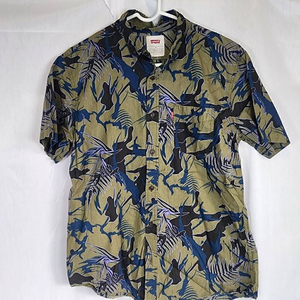 Levi's Green Floral Printed Men's Button Up Short Sleeve Shirt Size M C18